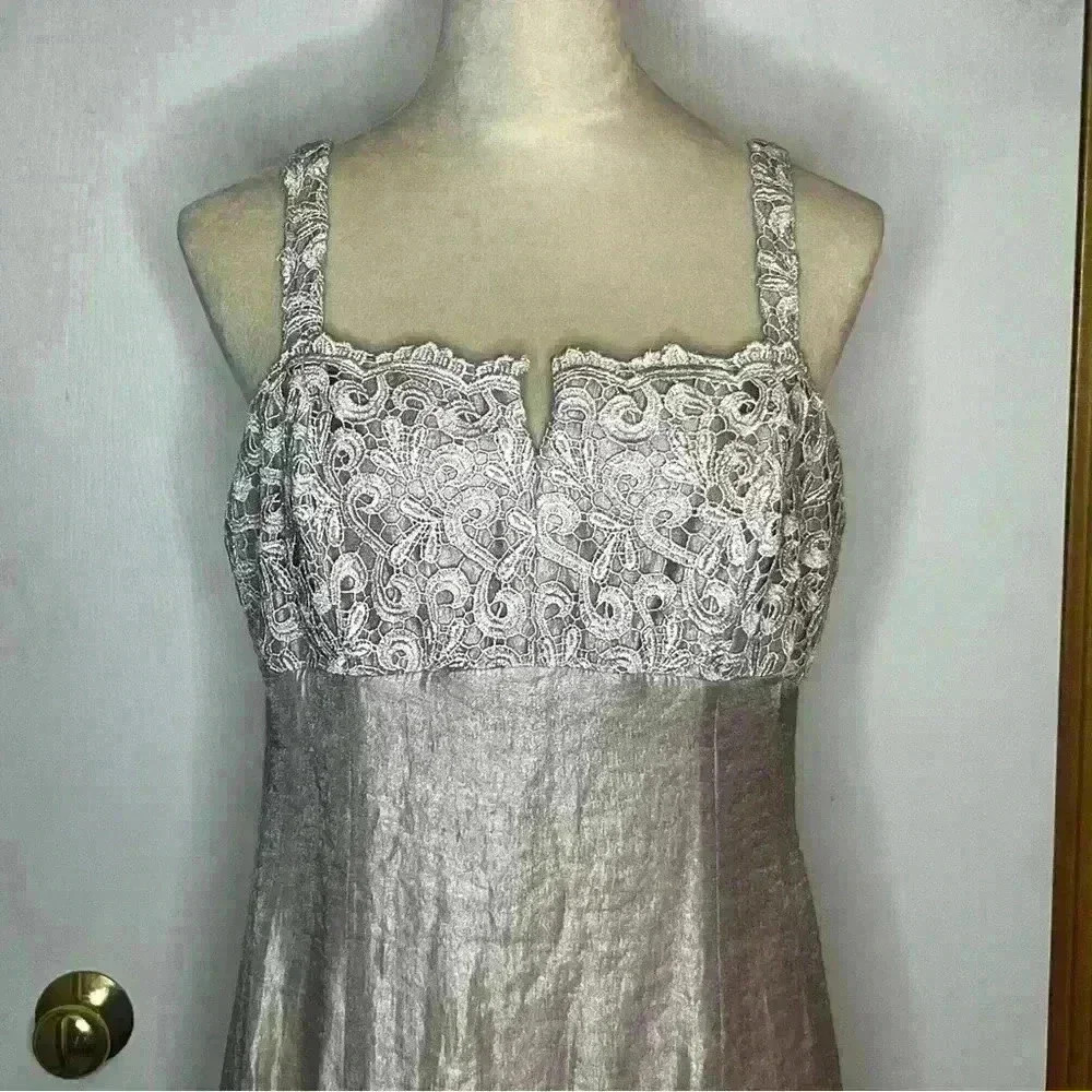 Marina Maxi Gown Dress Women 10 Dusty Rose Pink Lined V Neck Crocheted Top Strap - Picture 2 of 13